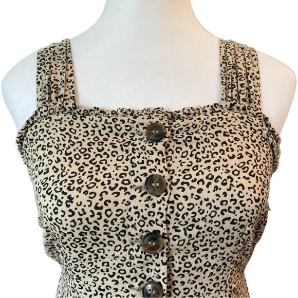 Japna Dress Midi Black Tan Leopard Button Down Sleevless Size S - Picture 3 of 9